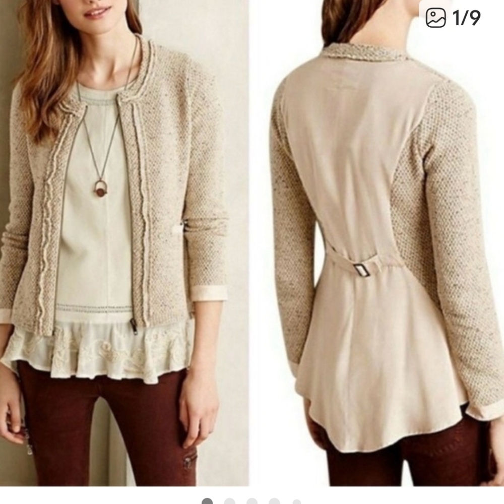Anthropologie, Angel Of The North Beige Textured Zip Up Cardigan